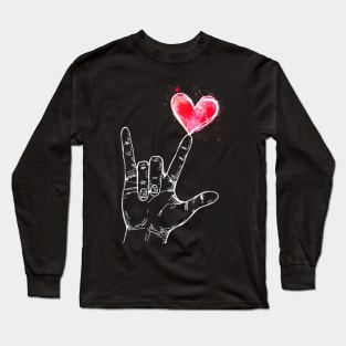 ASL I Love You Hand Sign Language Heart Valentines Day Long Sleeve T-Shirt